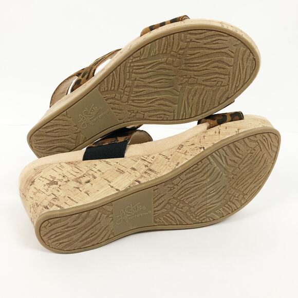 Life Stride Delaney Wedge Sandal Womens 6 WIDE Brown Animal Print Cork NWOB - Picture 11 of 12